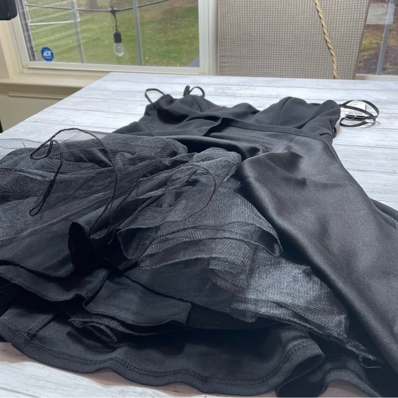 City Studios Juniors Cutout Midriff Party Dress 13 Black short bell bottom goth - Picture 5 of 5